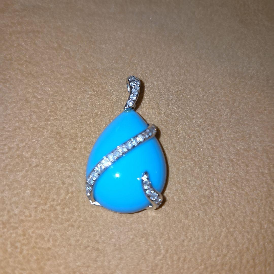 k 18WGターコイズダイヤモンド 付きペンダント チャーム6.5g