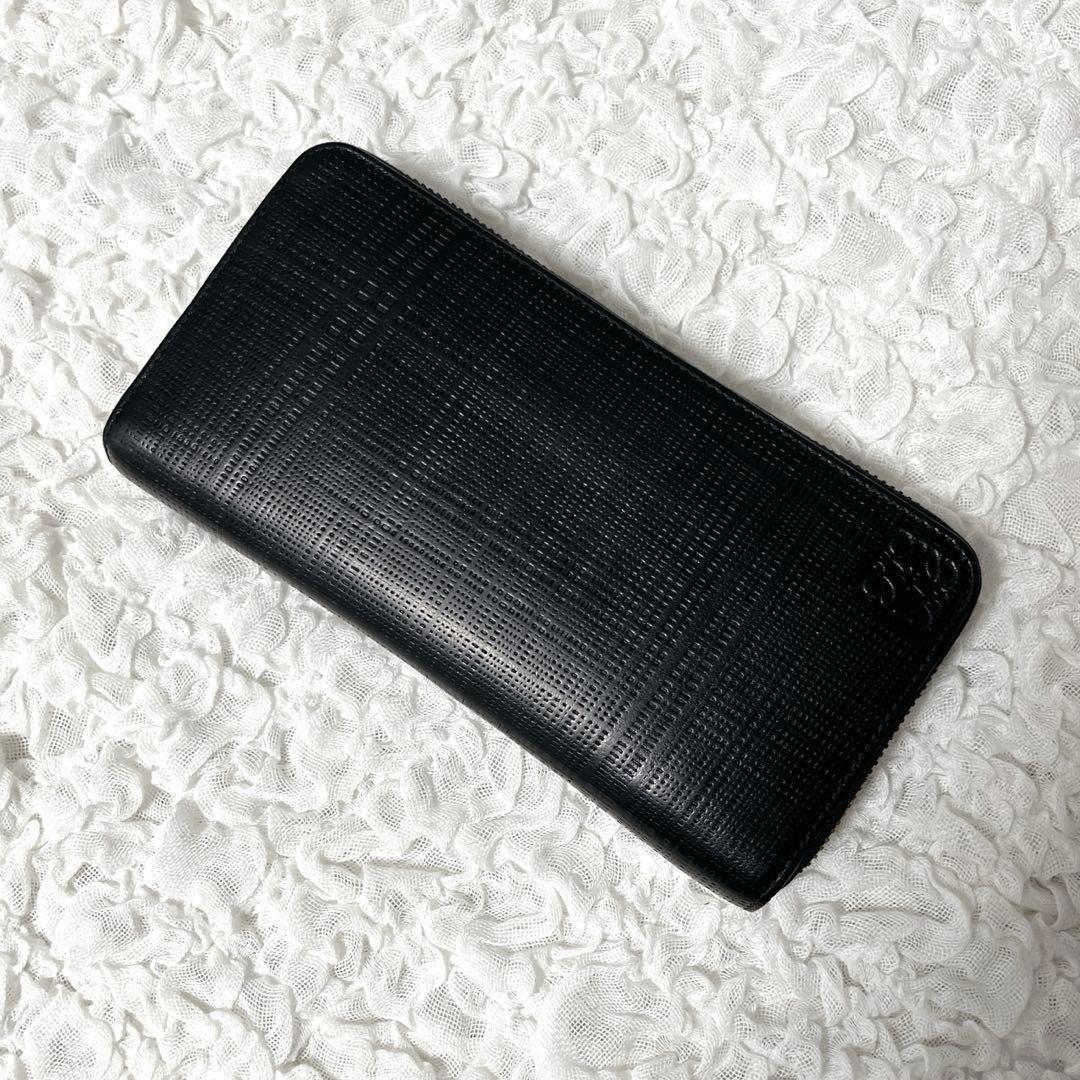 ロエベ　ラウンドファスナー　アナグラム　レザー　長財布 エンボス加工　レザー　黒