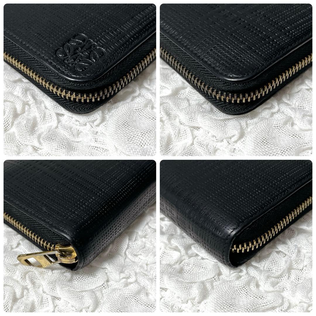 ロエベ　ラウンドファスナー　アナグラム　レザー　長財布 エンボス加工　レザー　黒