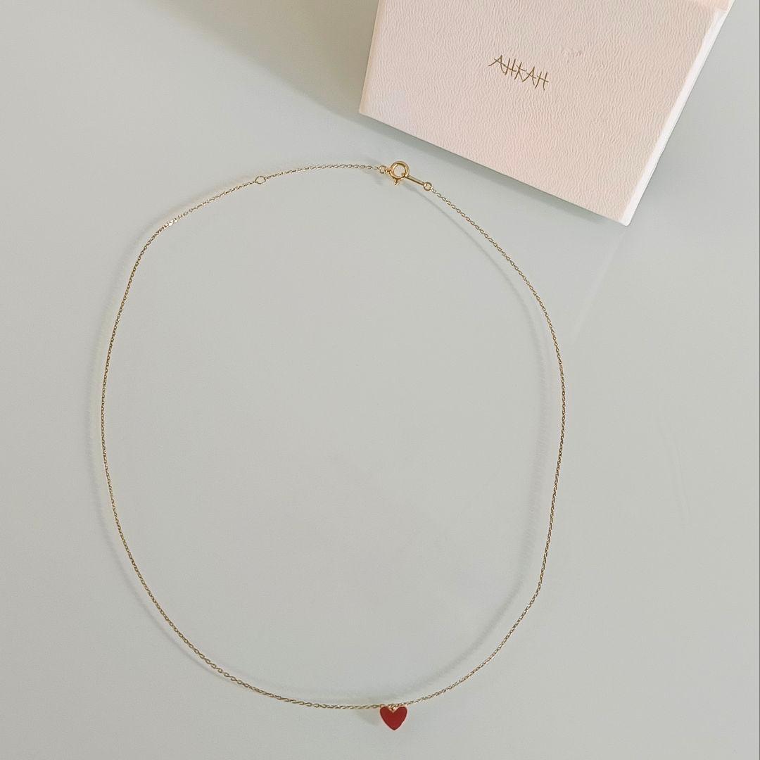 AHKAH　K18 YG　ティランハート　レッド　赤　ネックレス　アーカーブラン