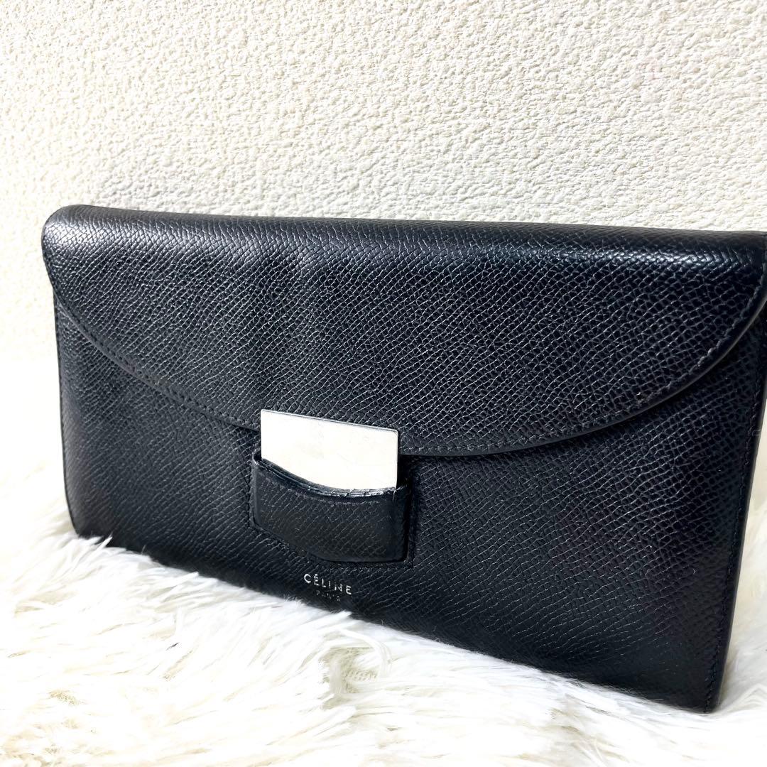 CELINEセリーヌ トロッター フラップマルチファクション カーフ 黒 長財布