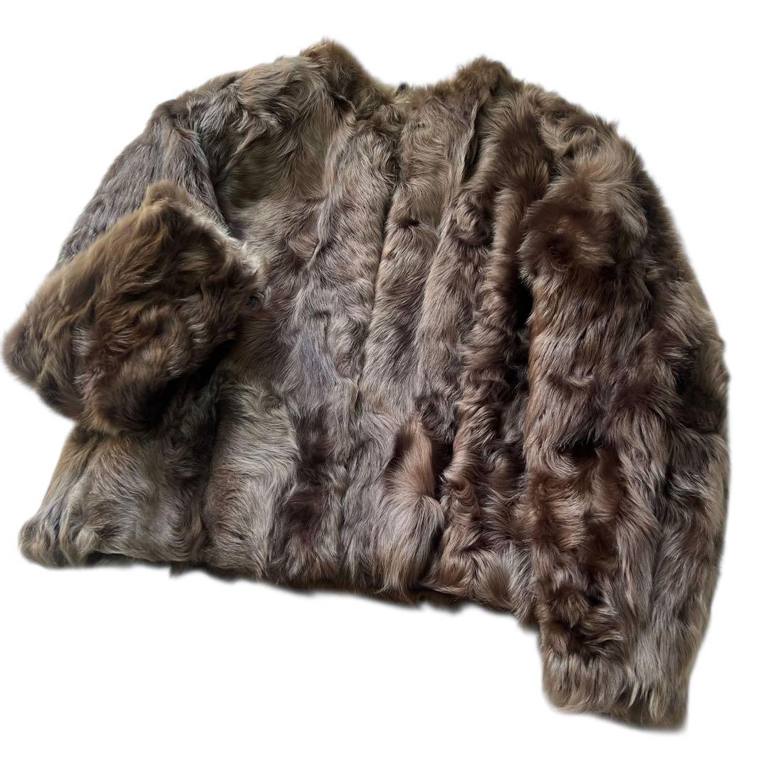 希少カラー グレー ラムファー クロップド丈 リアルファーコート 毛皮 ELLE