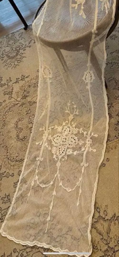 フランスアンティークレース　アンティークレースカーテン　ブロカント　2枚セット