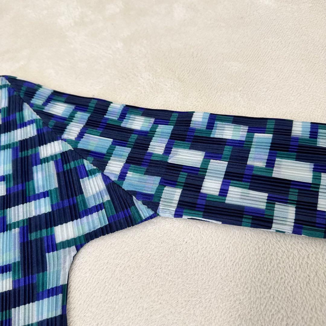 極美品✨PLEATS PLEASE プリーツ　ネイビー　白色　ハイネック　長袖
