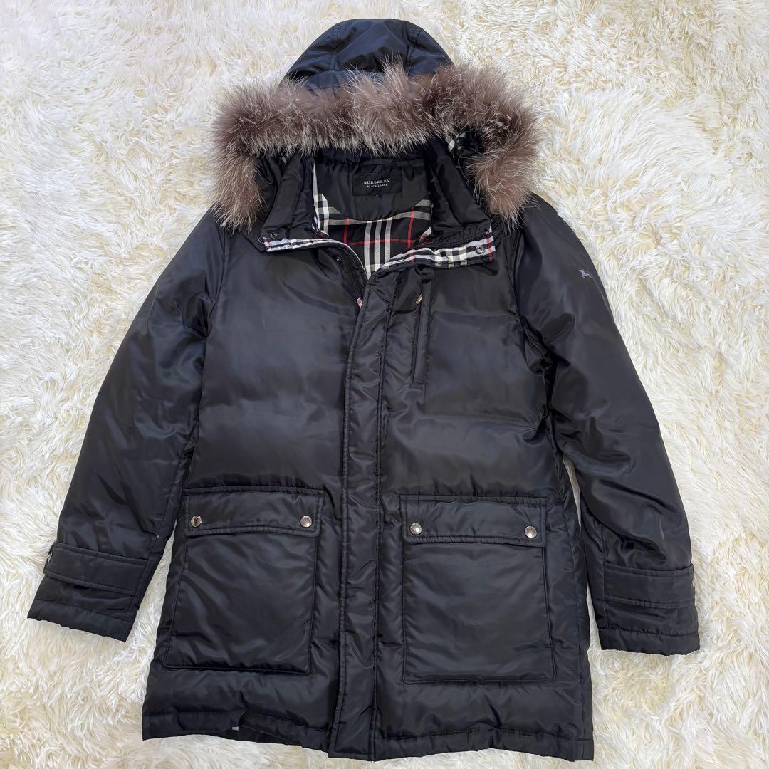 バーバリーブラックレーベル 黒 ダウンコート M シルバーフォックスファー