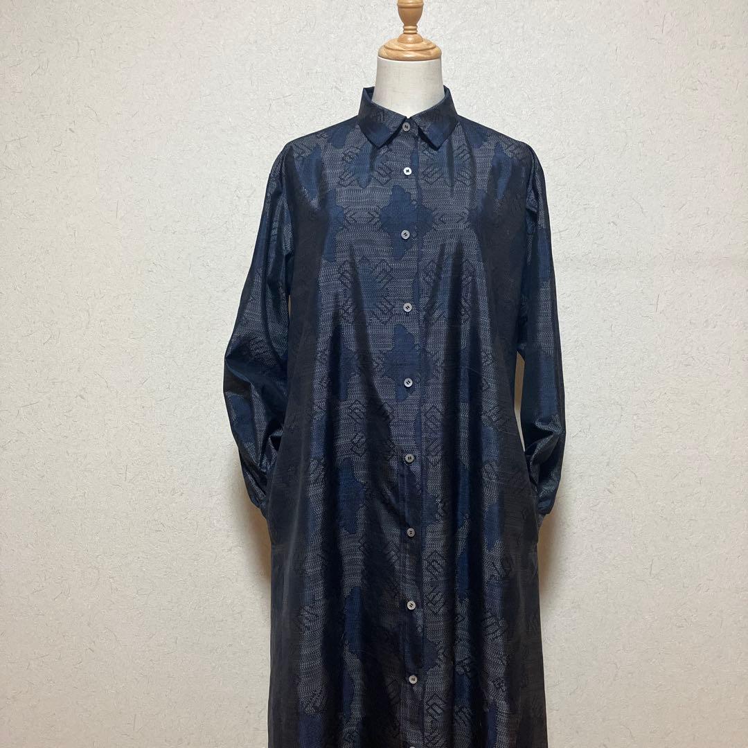 着物リメイク＊大島紬シャツワンピース