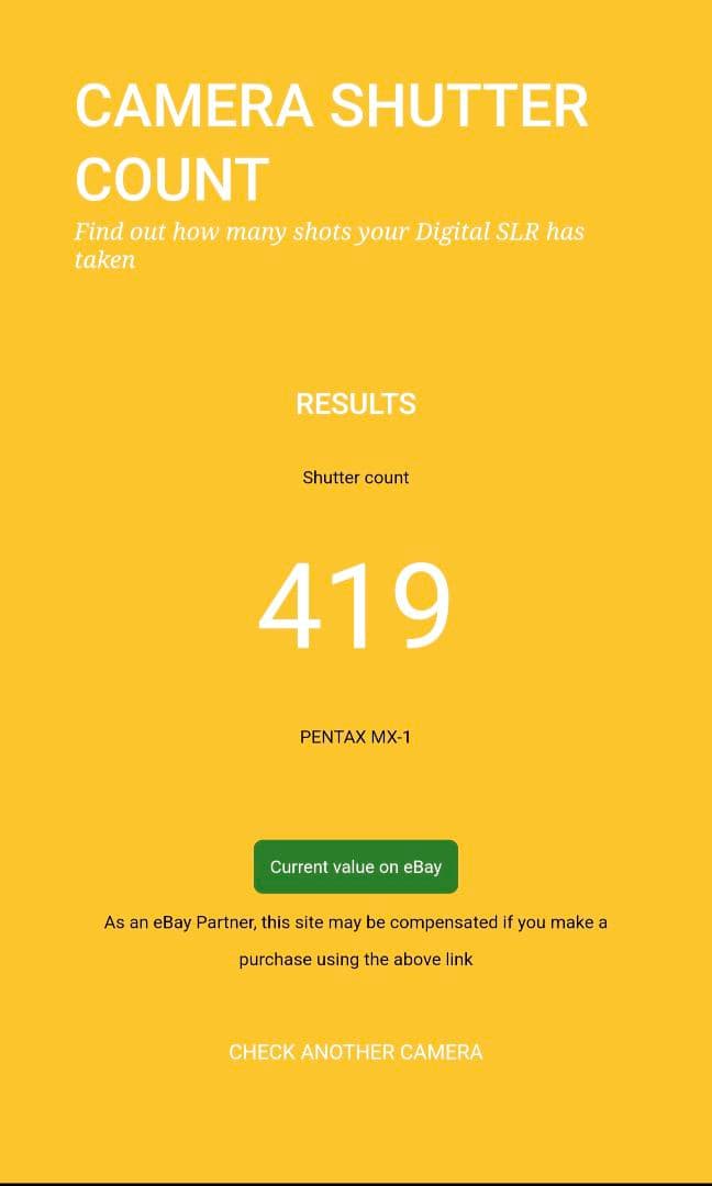 PENTAX MX-1Classic Black シャッター回数419回