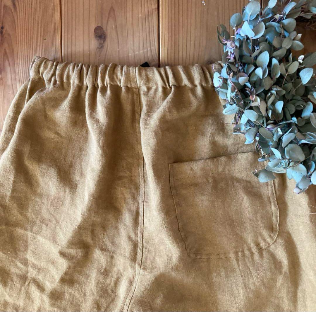 秋new♪＊ハンドメイド＊もんぺパンツ　サルエル起毛リネン　キャメルからしＬ
