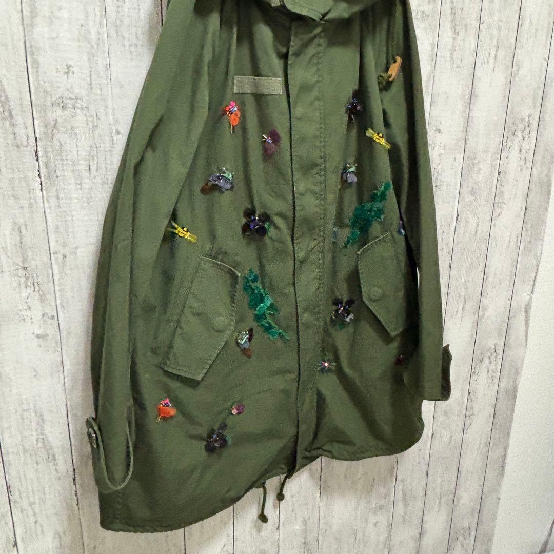 MUVEIL アクリル刺繍モッズコート　ブルーフォックスファー　フード　38