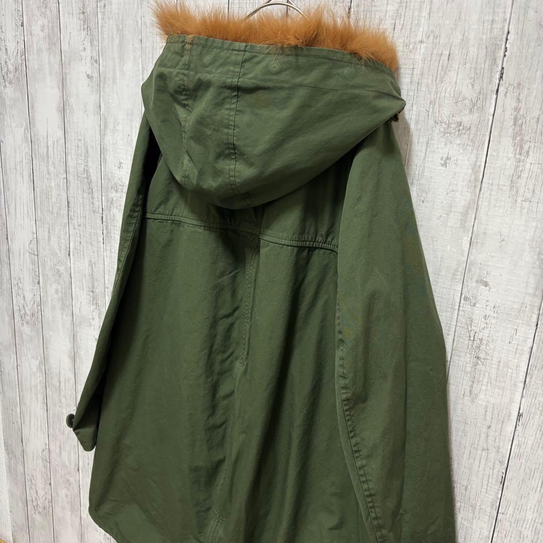 MUVEIL アクリル刺繍モッズコート　ブルーフォックスファー　フード　38