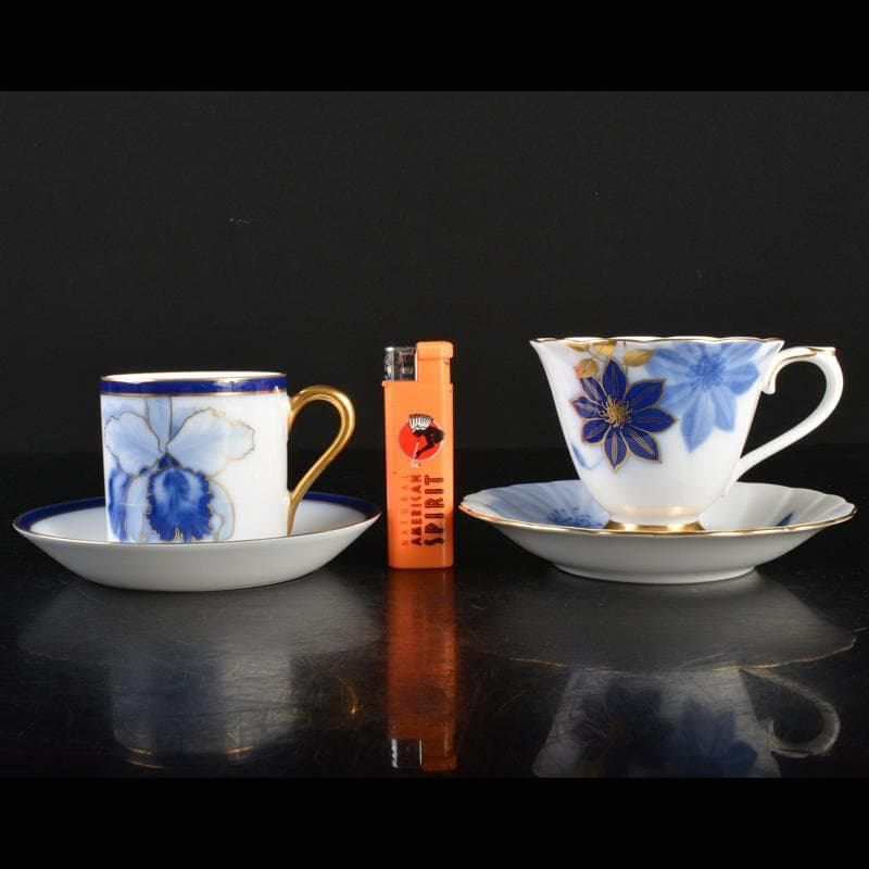 大倉陶園　染付金彩　コーヒーカップ＆ソーサー　2種2客　V　R7186