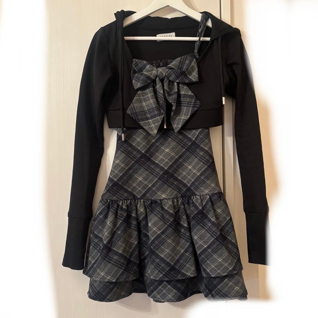 bubbles チェックパーカーワンピース ブラック