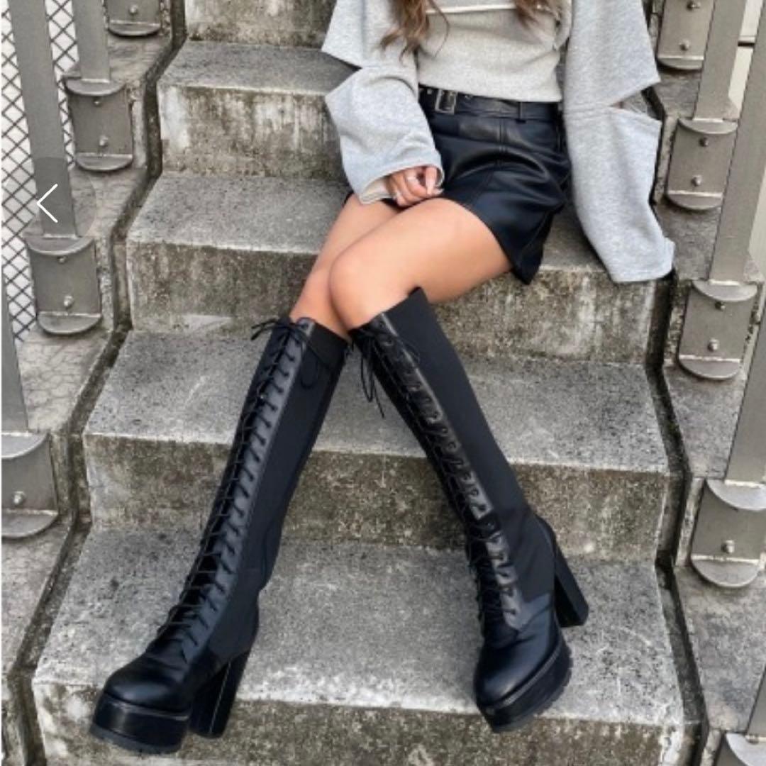 最終値下げ 新品 EGOIST エゴイスト サイドニットレースUPブーツ ロング