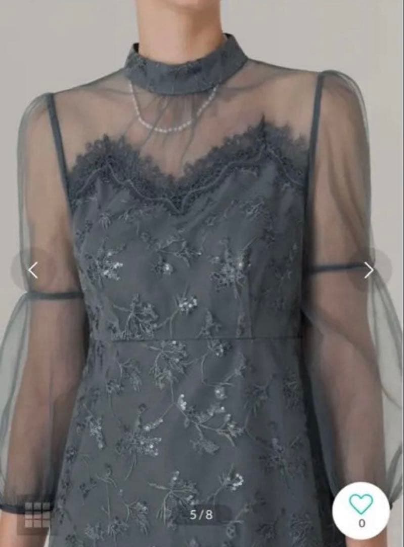 【LEJA】花柄刺繍レーススパンコールハートカットAラインドレスM