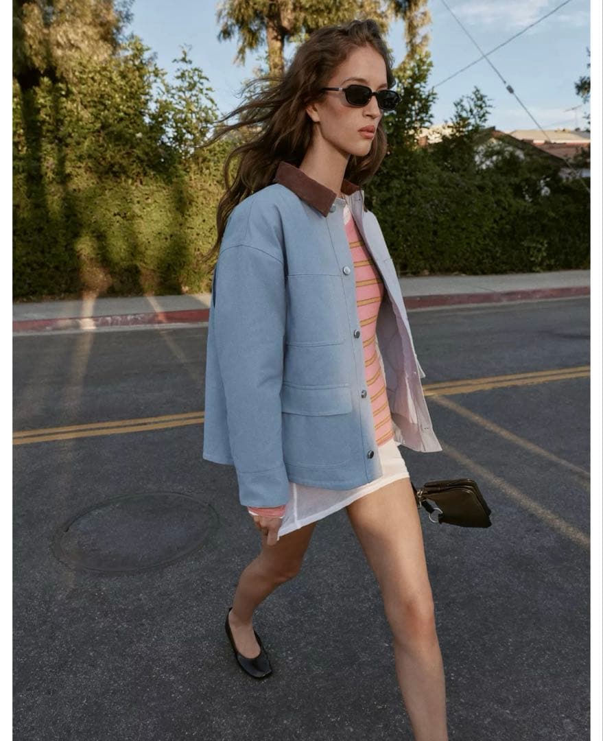 タグ付き新品★ZARAのコントラストカラーパフジャケット★Mサイズ★空色