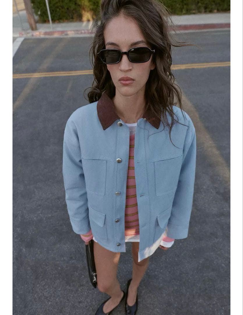 タグ付き新品★ZARAのコントラストカラーパフジャケット★Mサイズ★空色