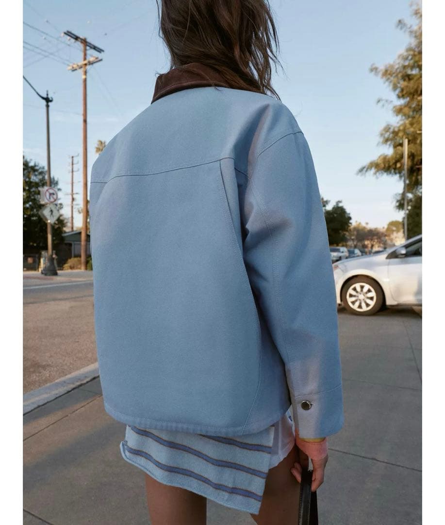 タグ付き新品★ZARAのコントラストカラーパフジャケット★Mサイズ★空色