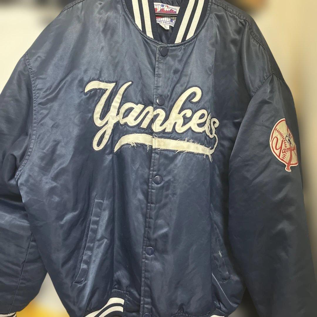 Yankees サテンジャケット ネイビー
