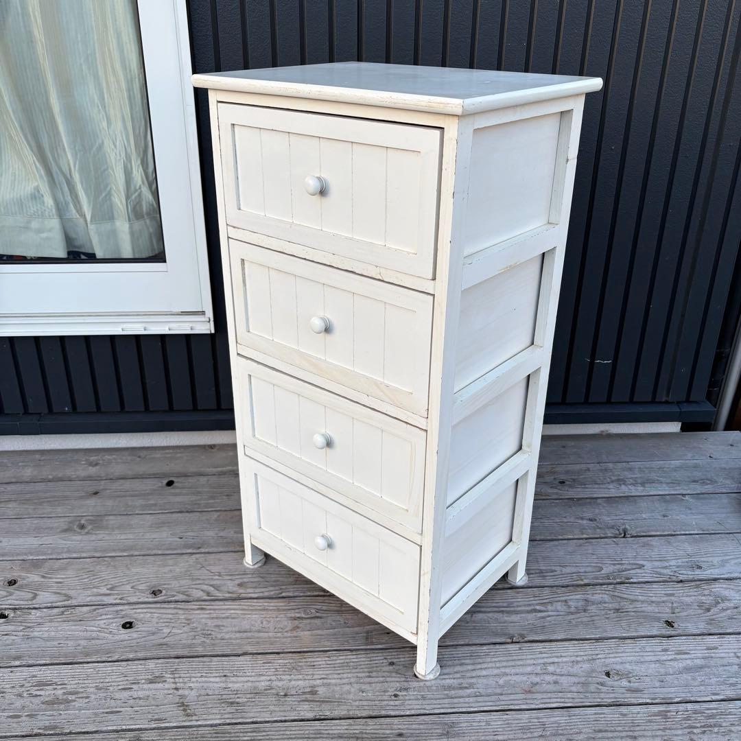 北欧レトロ カントリー家具 木製チェスト 4段 収納家具 ホワイト アンティーク