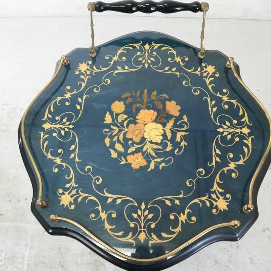 イタリア製 象嵌細工 サービスワゴン キッチンワゴン ワインテーブル ブルー