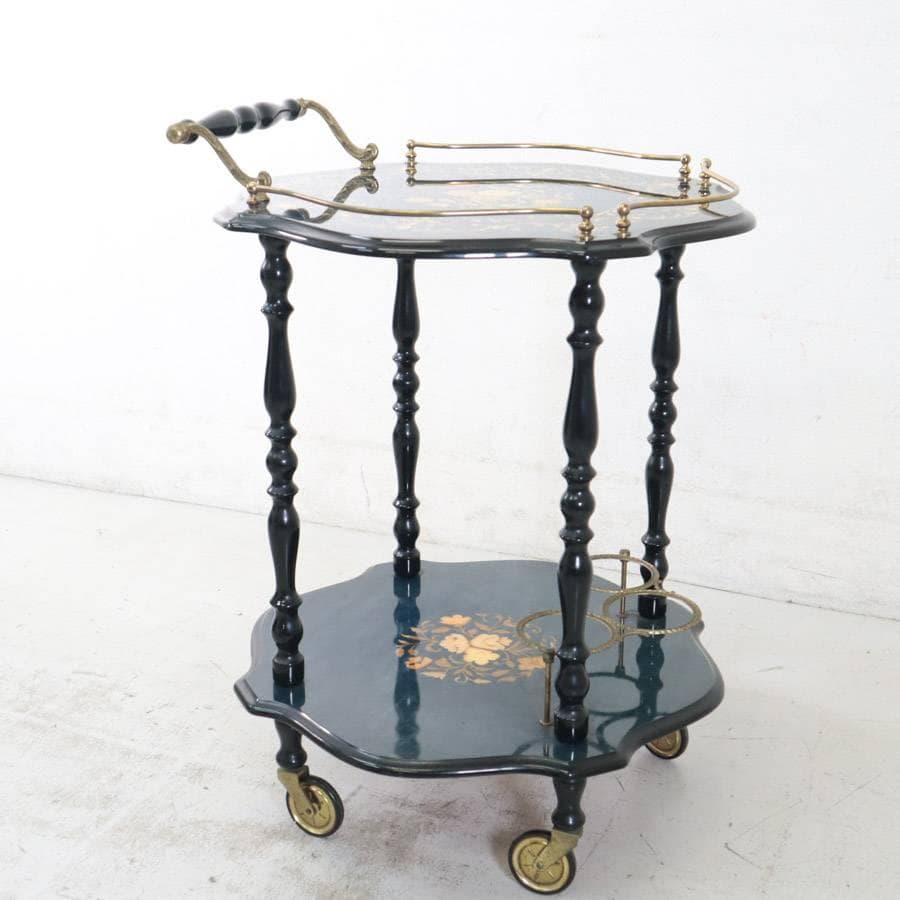 イタリア製 象嵌細工 サービスワゴン キッチンワゴン ワインテーブル ブルー