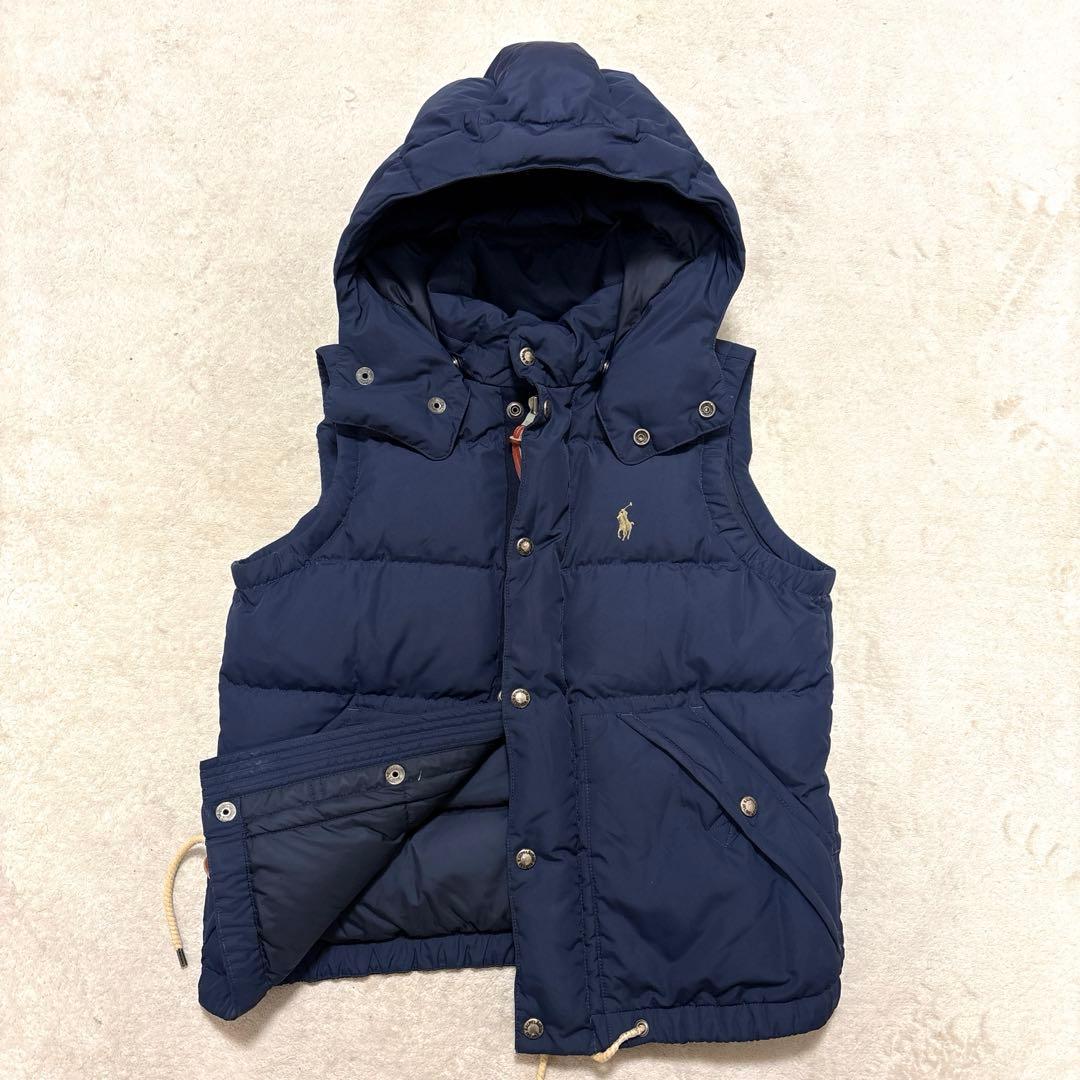 ラルフローレン ダウンベスト ダブルジップ　ポニー刺繍　ネイビー　肉厚　2way