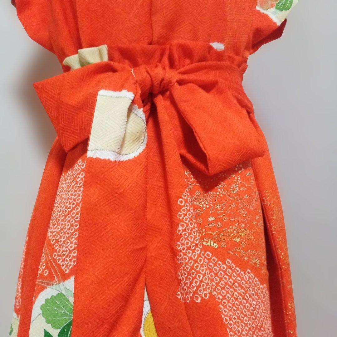 振り袖リメイクセットアップ 鹿の子絞り、花車、金駒刺繍入り