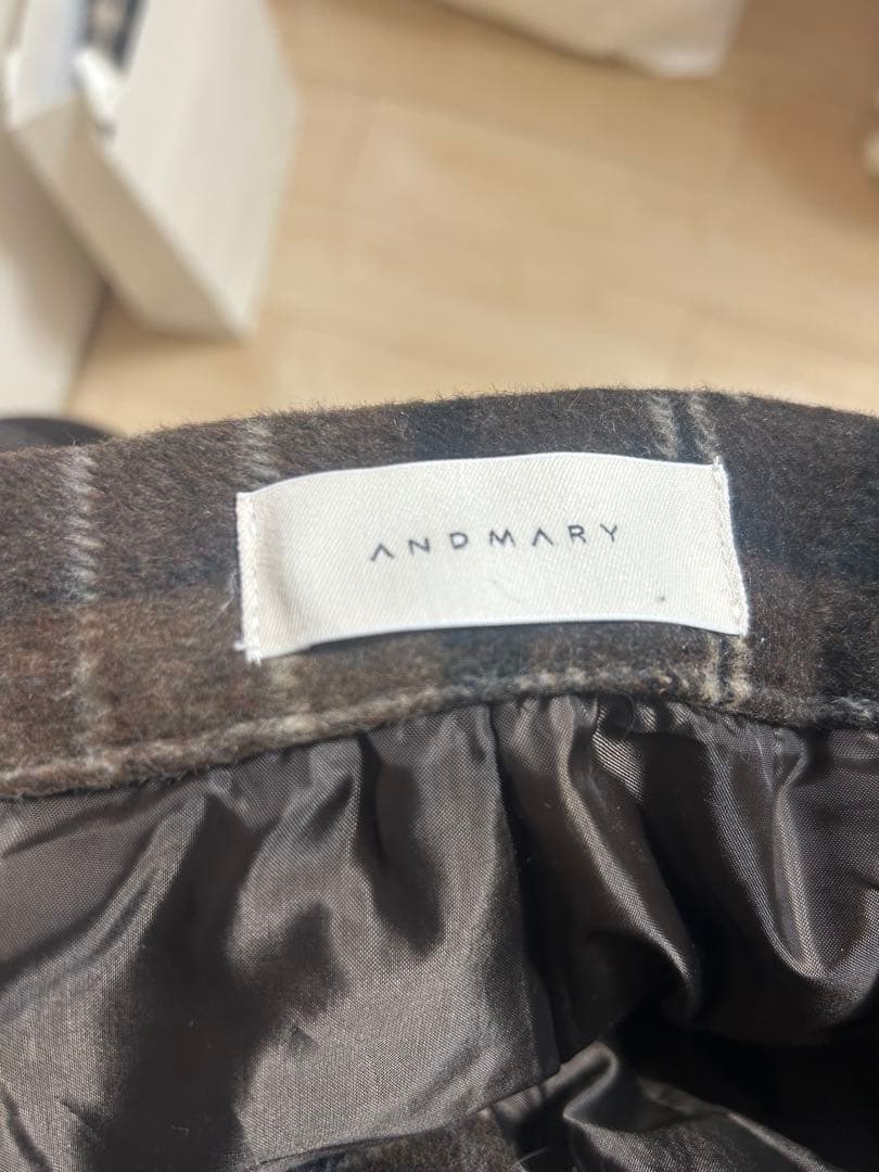ANDMARY リボンチェックミニパンツ ブラウン