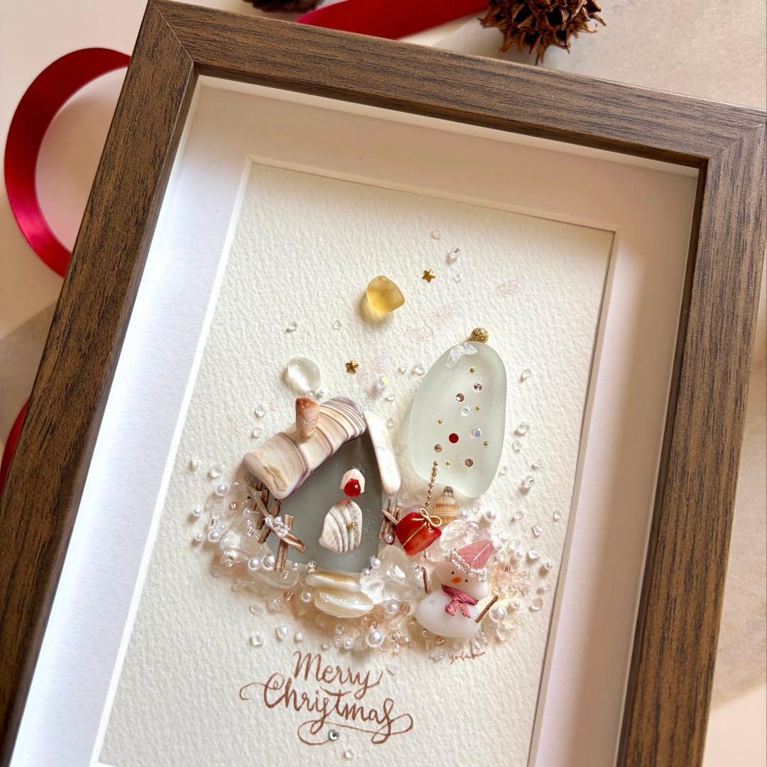 White Christmas シーグラスアート／天然石／クリスマス