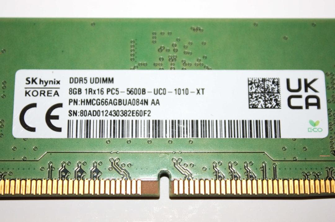 SK hynix DDR5 8GB メモリ PC5-5600B２枚(計16GB)
