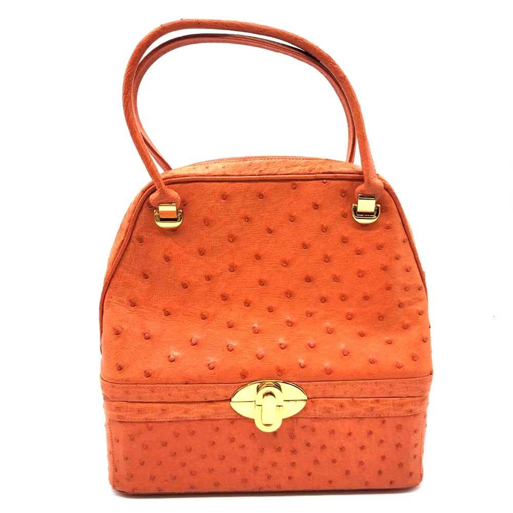 ■COMTESSE■オーストリッチ　バニティ型　ハンドバッグ　オレンジ