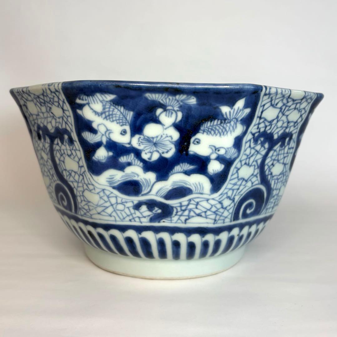 古伊万里　金魚　梅　波　八角鉢