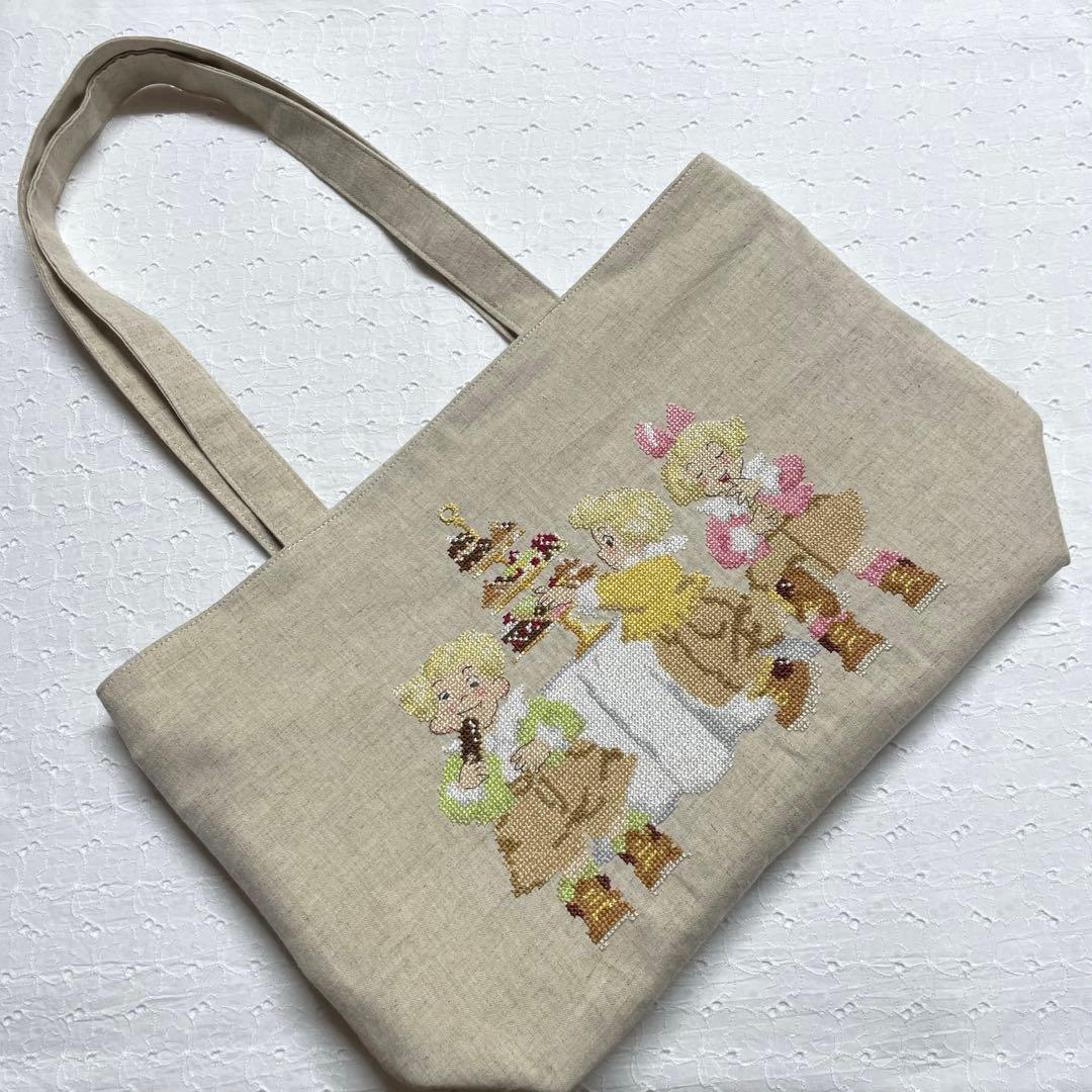 クロスステッチ 完成品 トートバッグ みつごちゃん サモイロフ オーダー 52