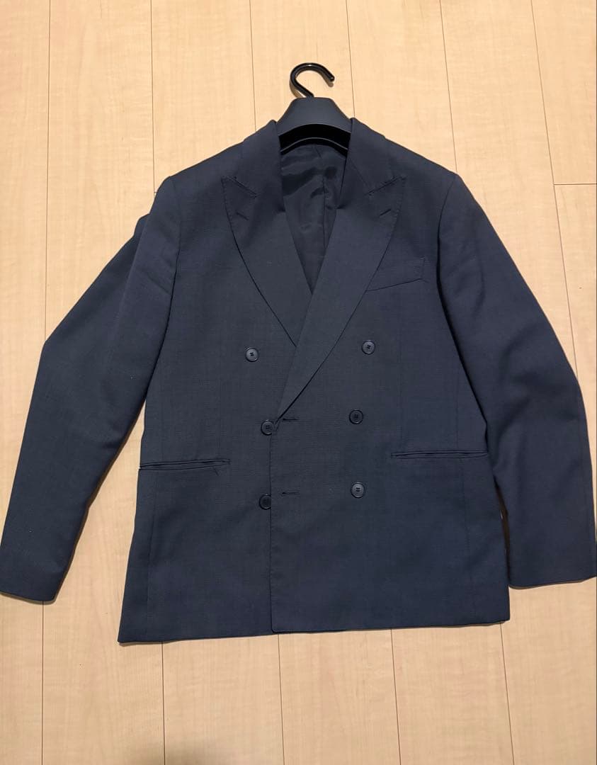 ダークブルー ダブルブレスト テーラードジャケット