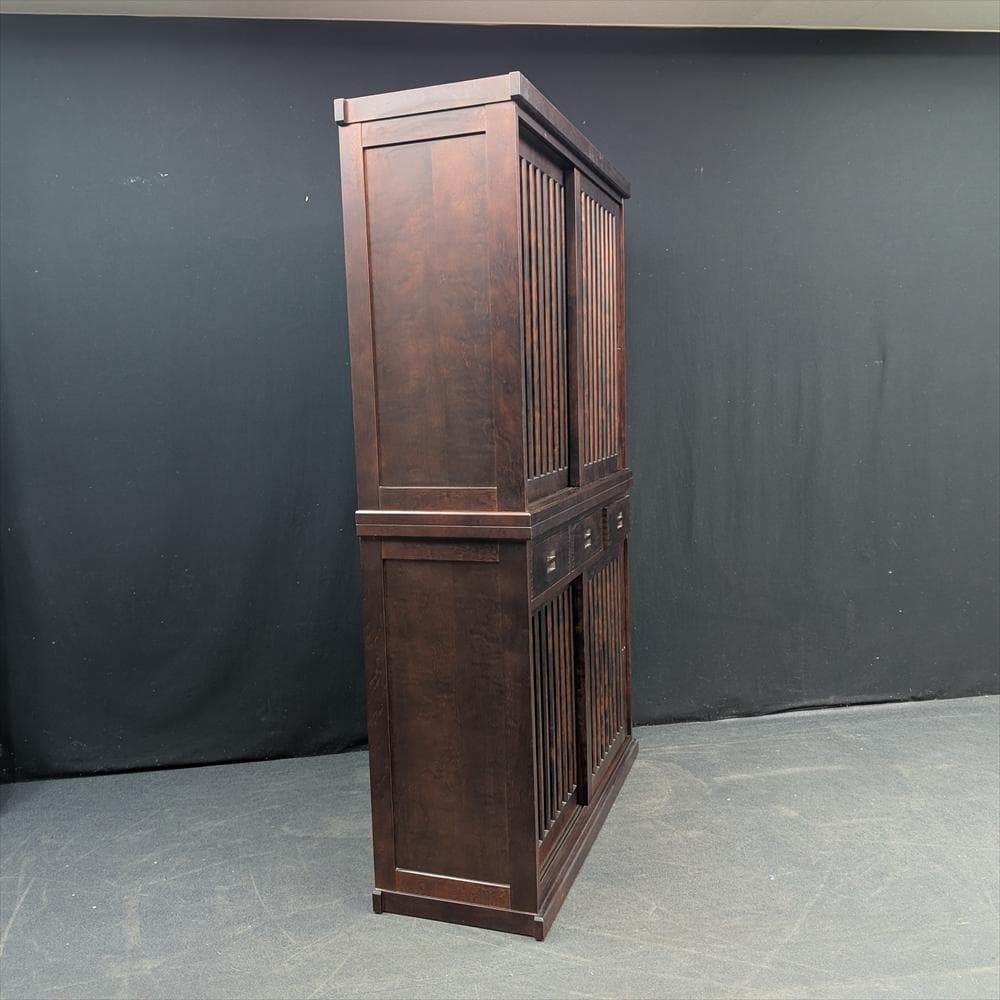 美品　和光　樺 カバ材　水屋箪笥　食器棚　キャビネット　格子　引戸　蟻組　焼印