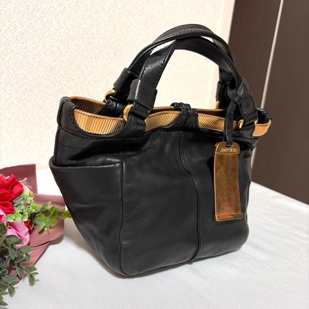 美品 JIMMY CHOO ジミーチュウ ラムスキン ゴールド金具 ハンドバッグ