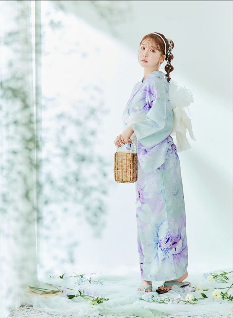 ニュアンスフラワーミント牡丹浴衣 3点セット