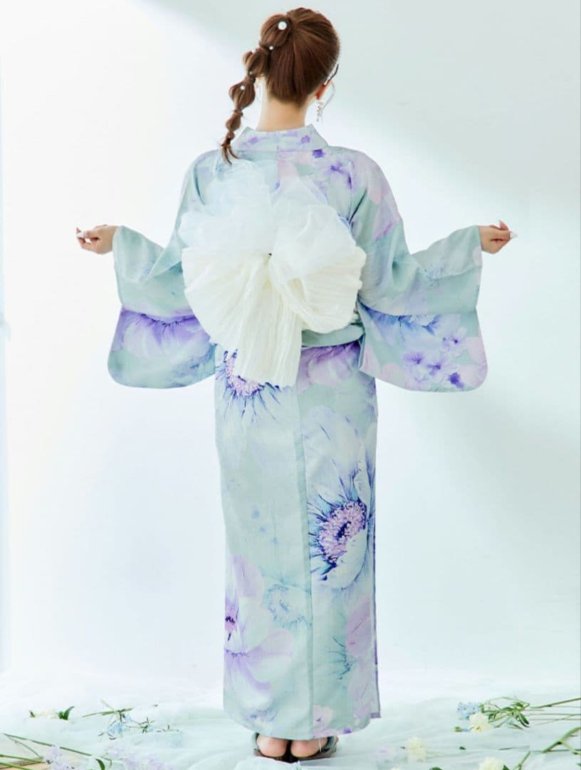 ニュアンスフラワーミント牡丹浴衣 3点セット