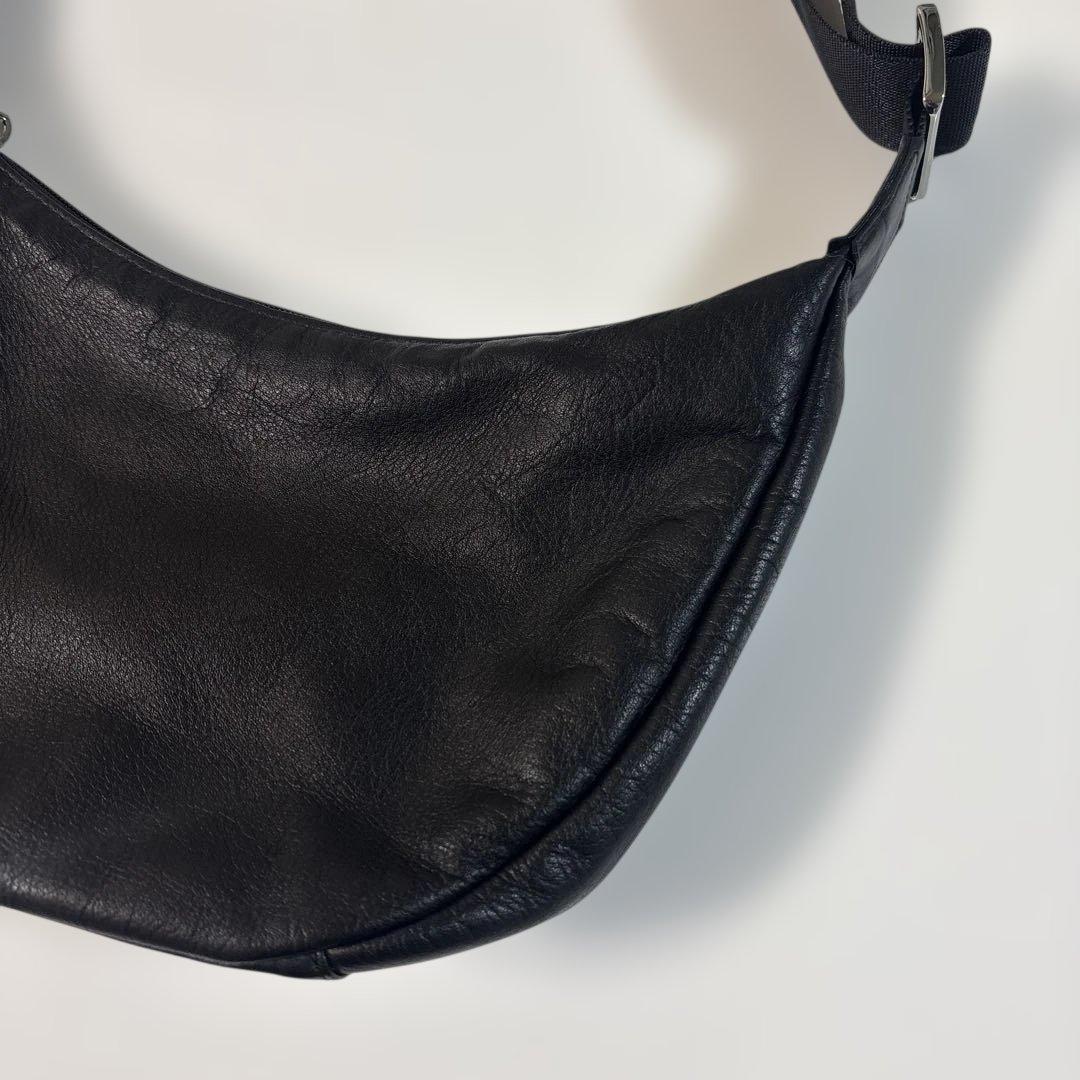 超美品ラシット ソフトレザーラウンドショルダーバッグ 金具シルバー