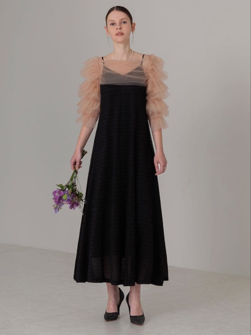 ティアードフリルチュールボレロワンピースドレス結婚式二次会成人式パーティーデート