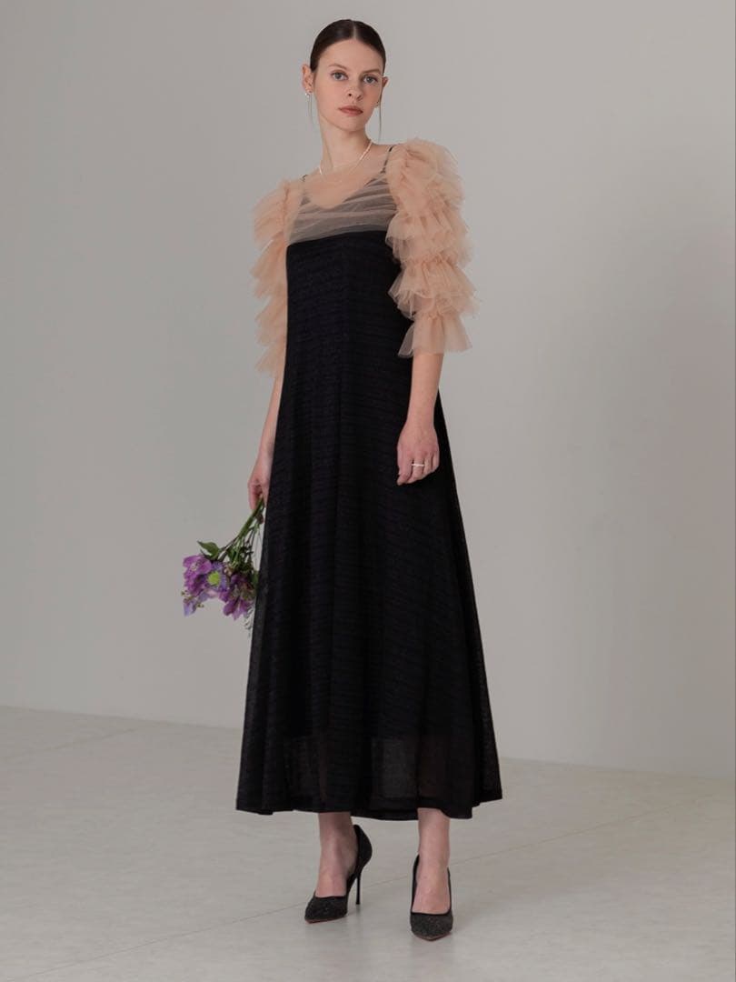 ティアードフリルチュールボレロワンピースドレス結婚式二次会成人式パーティーデート