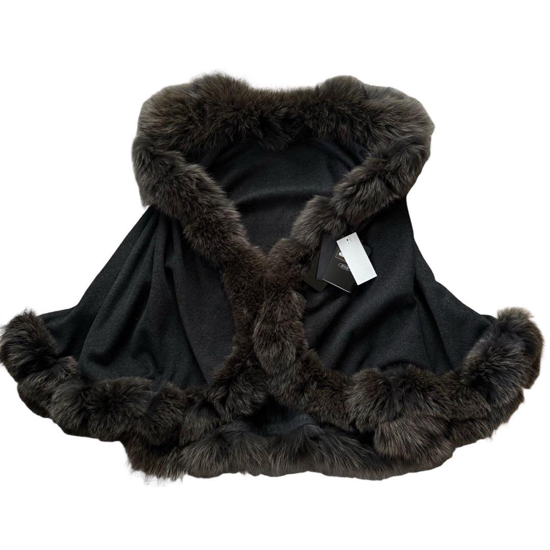 SAGA FURS タグ付き ポンチョ カシミヤ100 ブルーフォック レッキス