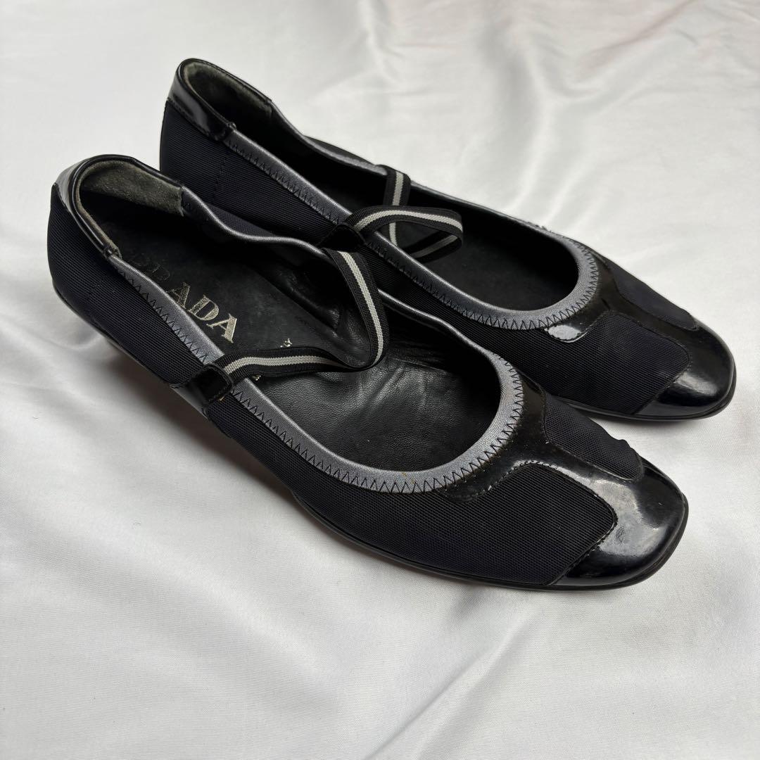 靴 PRADA square toe mary jane mesh shoes