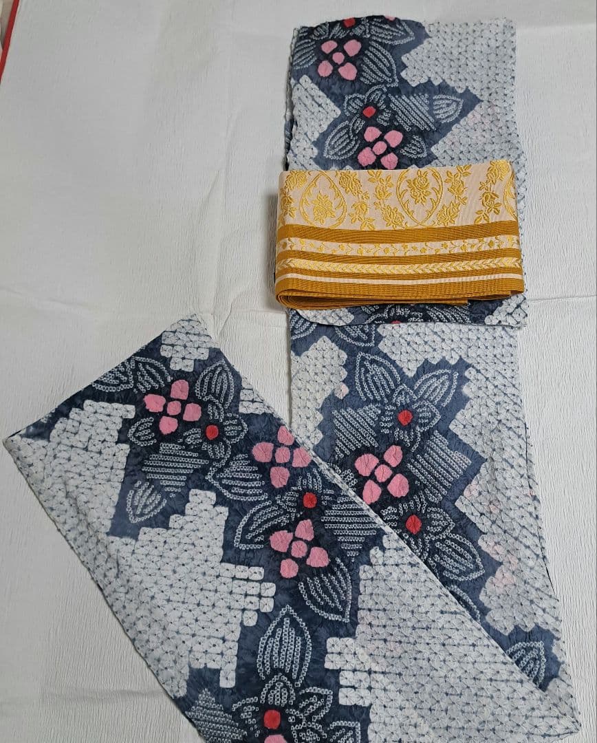 有松絞り 浴衣 シボ良好 手縫い