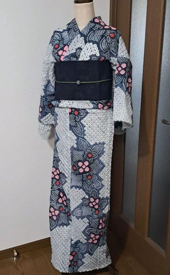有松絞り 浴衣 シボ良好 手縫い