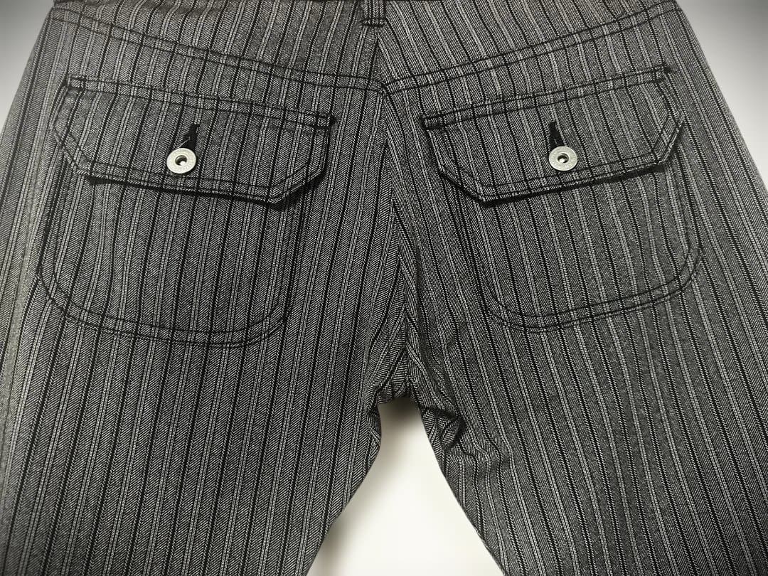 ジュンヤマンピンク グレイ＆黒 ストライプパンツ ウール＆ポリ M