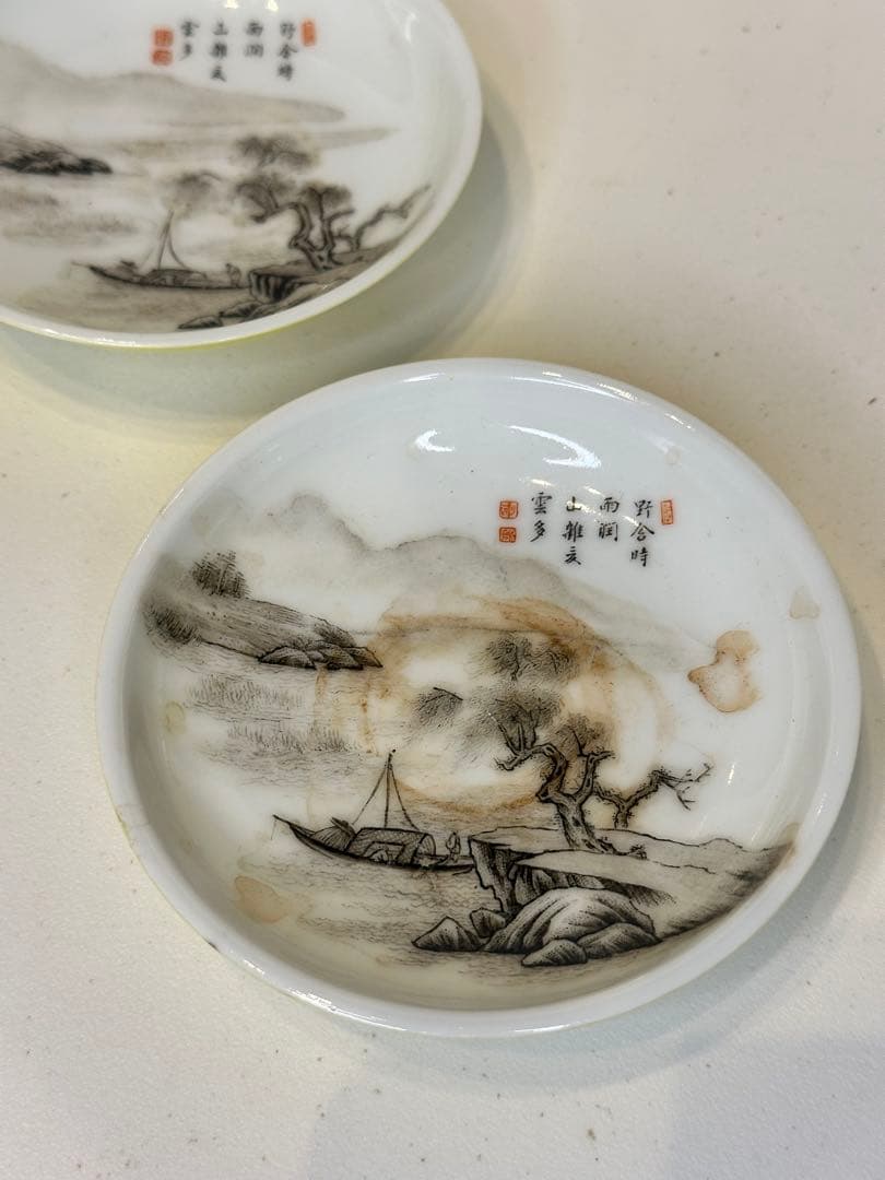 qucol lect大清雍正年製 小皿 2枚セット 風景画 陶磁器 骨董