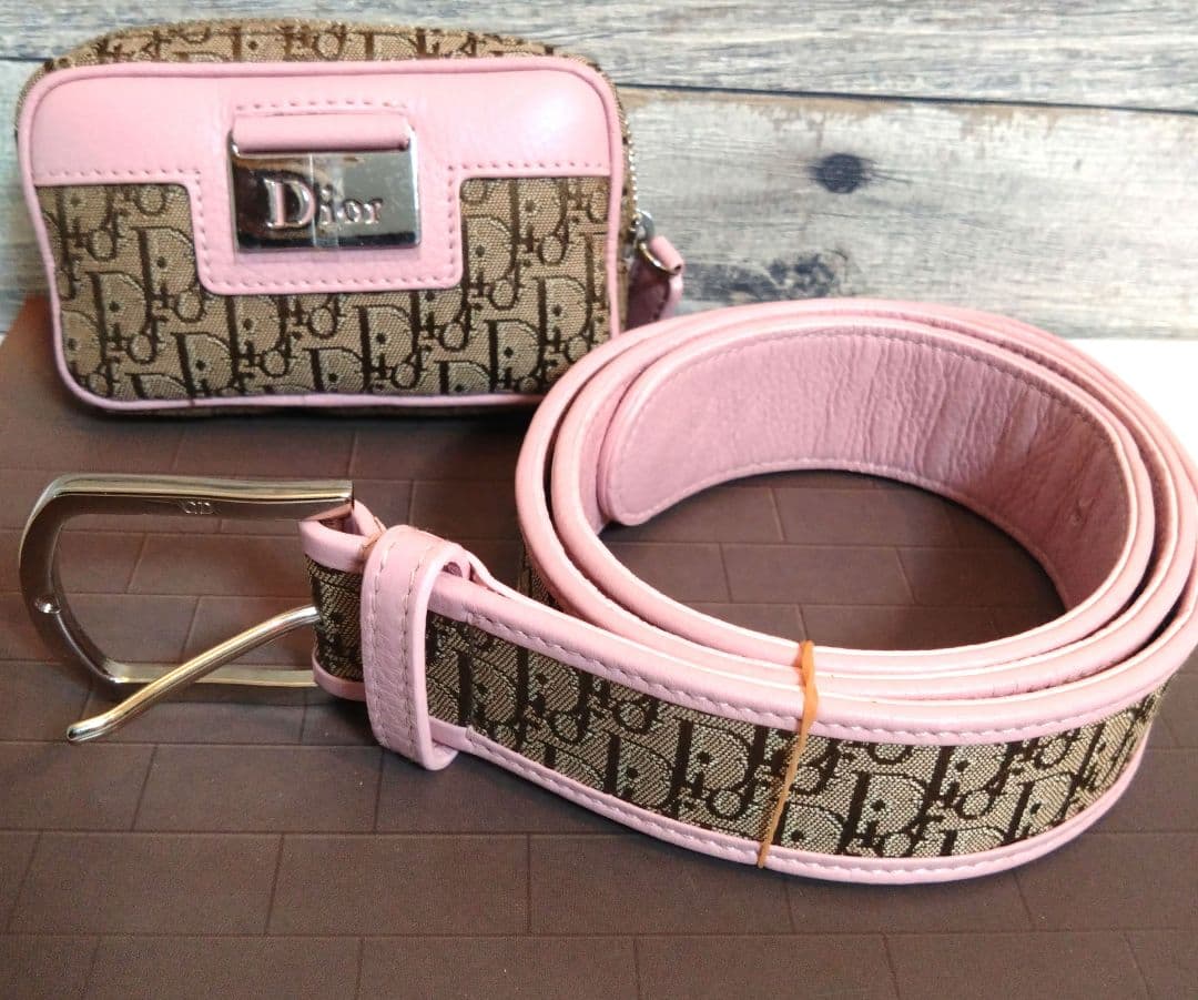 Dior ロゴパターン ベルト ピンク/ブラウン