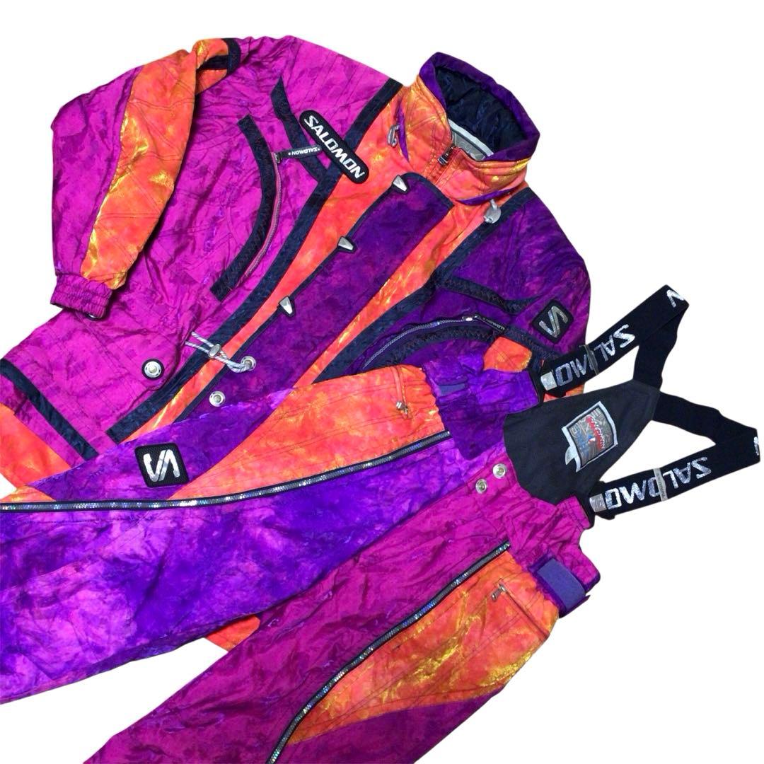 90s SALOMON スキーウェア 大きめLL サイズ セットアップy2k総柄