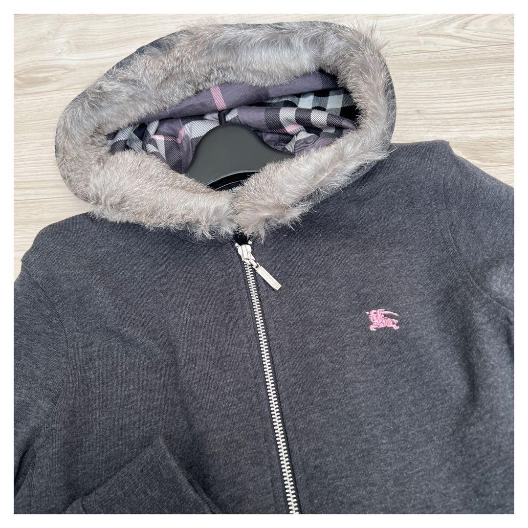 【美品】バーバリーブラックレーベル　ラビットファー　パーカー　グレー